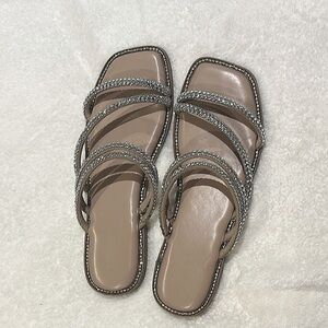 Nude Crystal embellished sandals with crystal straps